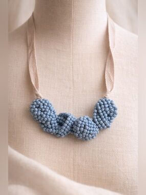 Powder Blue Chunky Beaded Knot Modern Statement Necklace • Artisan Textile Cord